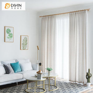 DIHIN HOME Modern Fashion White Color Embroidered Striped,Blackout Curtains Grommet Window Curtain for Living Room ,52x63-inch,1 Panel