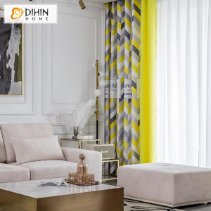 DIHINHOME Home Textile Modern Curtain DIHIN HOME Modern Fashion Yellow Geometric Waves Printed,Blackout Grommet Window Curtain for Living Room ,52x63-inch,1 Panel