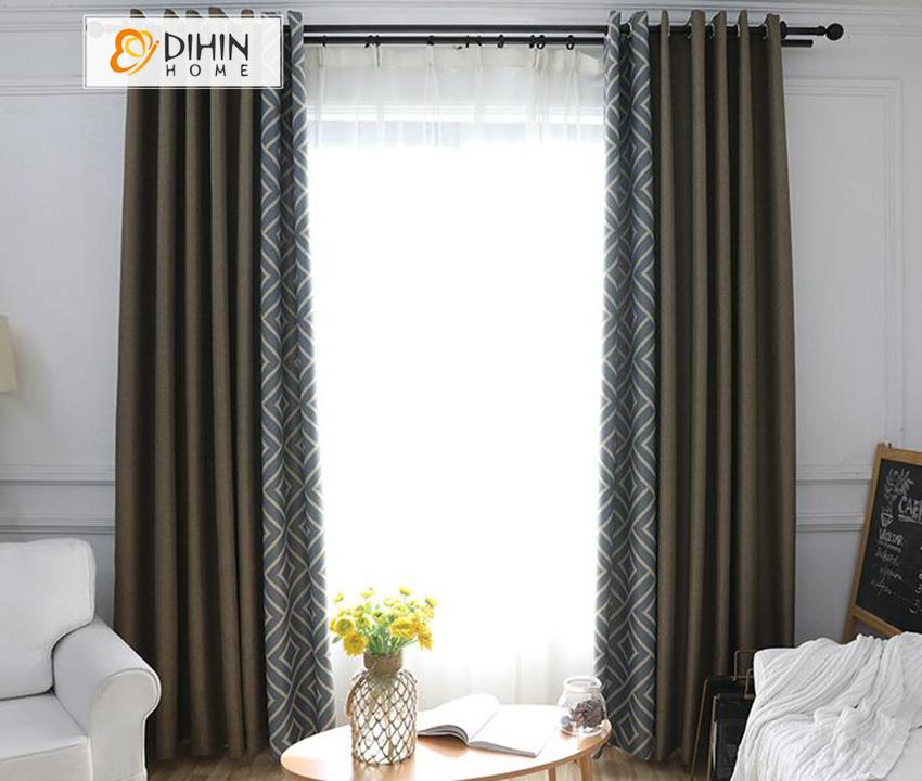 DIHIN HOME Modern Geometric Cotton / Linen Farbic Spliced,Blackout Grommet Window Curtain for Living Room ,52x63-inch,1 Panel