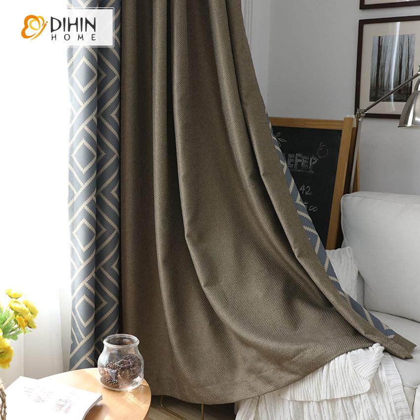 DIHIN HOME Modern Geometric Cotton / Linen Farbic Spliced,Blackout Grommet Window Curtain for Living Room ,52x63-inch,1 Panel