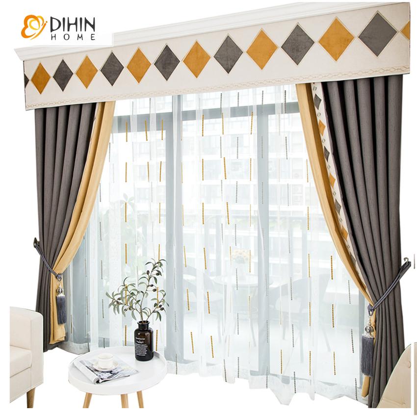 DIHIN HOME Modern Geometric Curtain With Valance,Blackout Curtains Grommet Window Curtain for Living Room ,52x84-inch,1 Panel