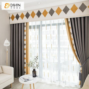 DIHIN HOME Modern Geometric Curtain With Valance,Blackout Curtains Grommet Window Curtain for Living Room ,52x84-inch,1 Panel