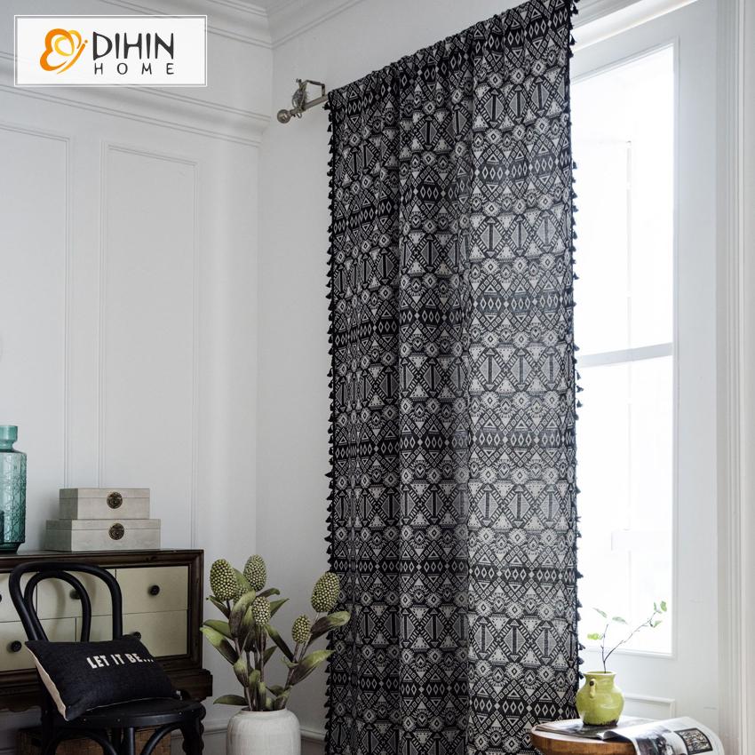 DIHIN HOME Modern Geometric Curtains With Lace ,Blackout Grommet Window Curtain for Living Room ,52x63-inch,1 Panel