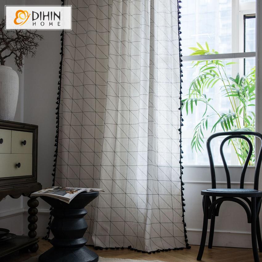 DIHIN HOME Modern Geometric Lines Curtains With Lace ,Blackout Grommet Window Curtain for Living Room ,52x63-inch,1 Panel