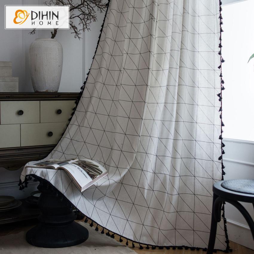 DIHINHOME Home Textile Modern Curtain DIHIN HOME Modern Geometric Lines Curtains With Lace ,Blackout Grommet Window Curtain for Living Room ,52x63-inch,1 Panel Roman Shades Window Curtains Curtains Window Blinds Curtains Drapes