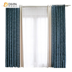 DIHIN HOME Modern Geometric Lines With Embroidered Lace,Blackout Grommet Window Curtain for Living Room ,52x63-inch,1 Panel