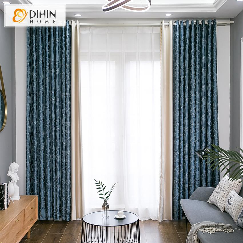 DIHIN HOME Modern Geometric Lines With Embroidered Lace,Blackout Grommet Window Curtain for Living Room ,52x63-inch,1 Panel