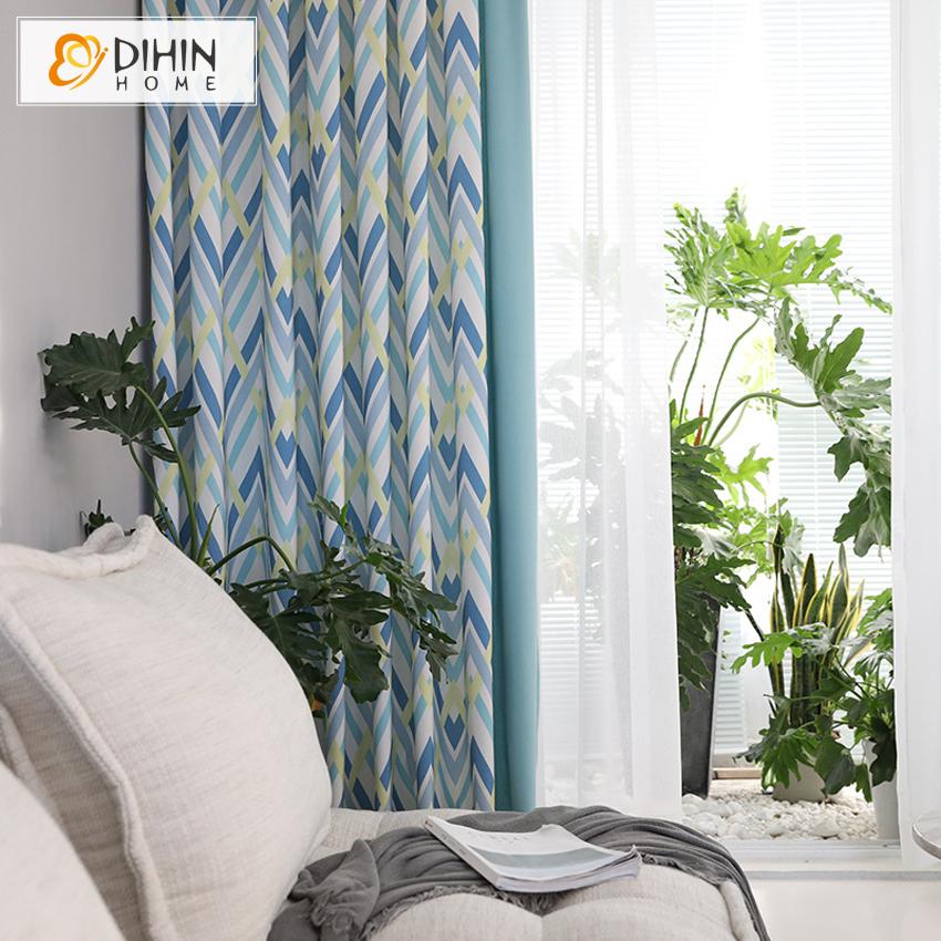 DIHIN HOME Modern Geometric Printed Spliced Curtains，Blackout Grommet Window Curtain for Living Room ,52x63-inch,1 Panel