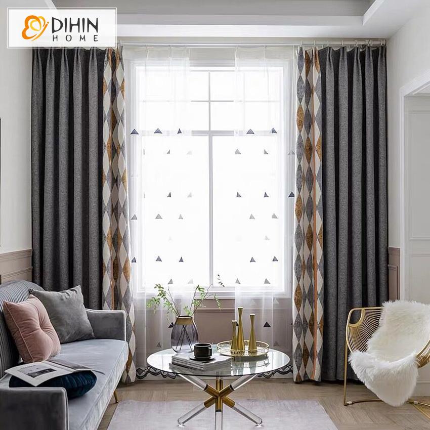 DIHIN HOME Modern Geometric Shape of Diamond Printed Curtain With Valance ,Blackout Curtains Grommet Window Curtain for Living Room ,52x84-inch,1 Panel