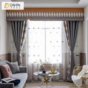 DIHIN HOME Modern Geometric Shape of Diamond Printed Curtain With Valance ,Blackout Curtains Grommet Window Curtain for Living Room ,52x84-inch,1 Panel