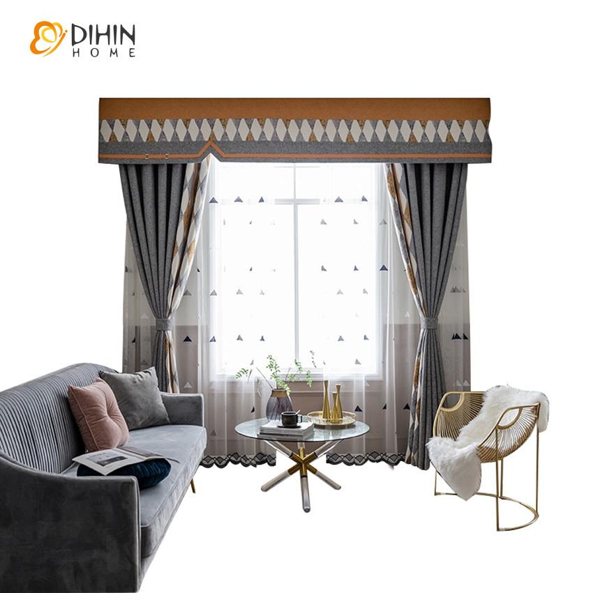 DIHIN HOME Modern Geometric Shape of Diamond Printed Curtain With Valance ,Blackout Curtains Grommet Window Curtain for Living Room ,52x84-inch,1 Panel