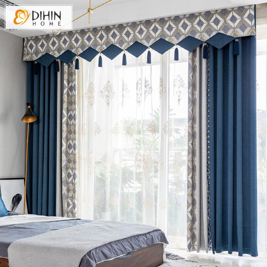 DIHIN HOME Modern Geometric Shape Printed Curtain With Valance ,Blackout Curtains Grommet Window Curtain for Living Room ,52x84-inch,1 Panel