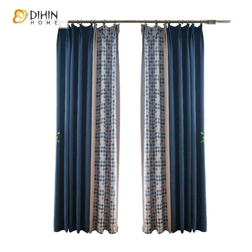 DIHINHOME Home Textile Modern Curtain DIHIN HOME Modern Geometric Spliced Curtains，Blackout Grommet Window Curtain for Living Room ,52x63-inch,1 Panel