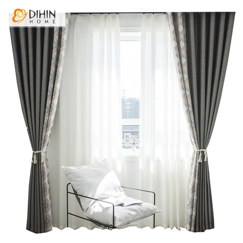 DIHIN HOME Modern Geometric Spliced Curtains,Blackout Grommet Window Curtain for Living Room ,52x63-inch,1 Panel