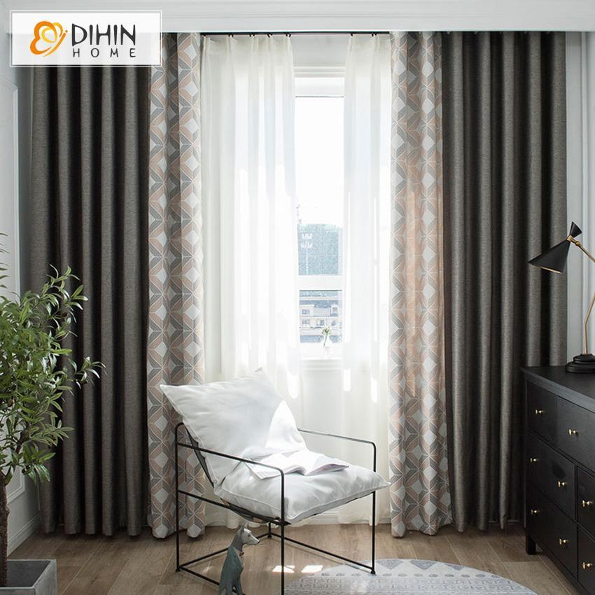 DIHIN HOME Modern Geometric Spliced Curtains,Blackout Grommet Window Curtain for Living Room ,52x63-inch,1 Panel