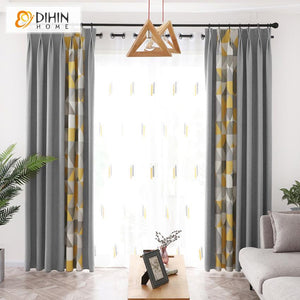 DIHIN HOME Modern Geometric Triangle Printed,Blackout Grommet Window Curtain for Living Room ,52x63-inch,1 Panel