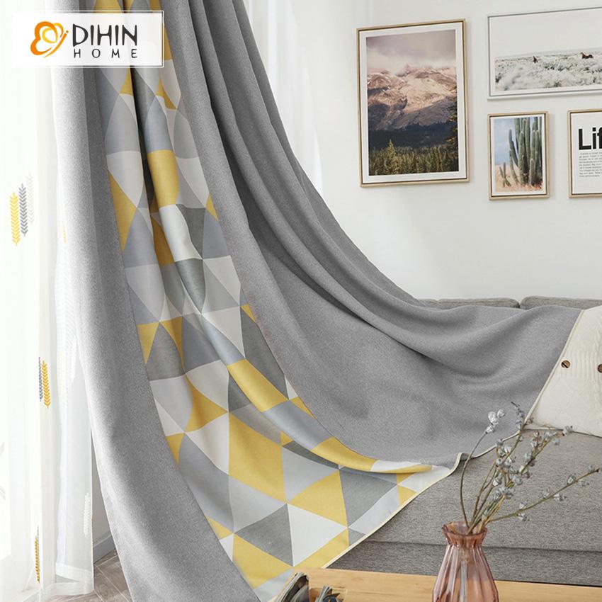 DIHIN HOME Modern Geometric Triangle Printed,Blackout Grommet Window Curtain for Living Room ,52x63-inch,1 Panel