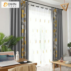 DIHIN HOME Modern Geometric Triangle Printed,Blackout Grommet Window Curtain for Living Room ,52x63-inch,1 Panel