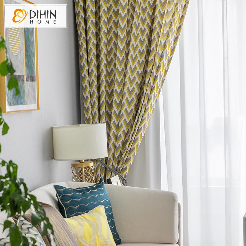 DIHIN HOME Modern Geometric Waves Blackout Curtains ,Blackout Grommet Window Curtain for Living Room ,52x63-inch,1 Panel