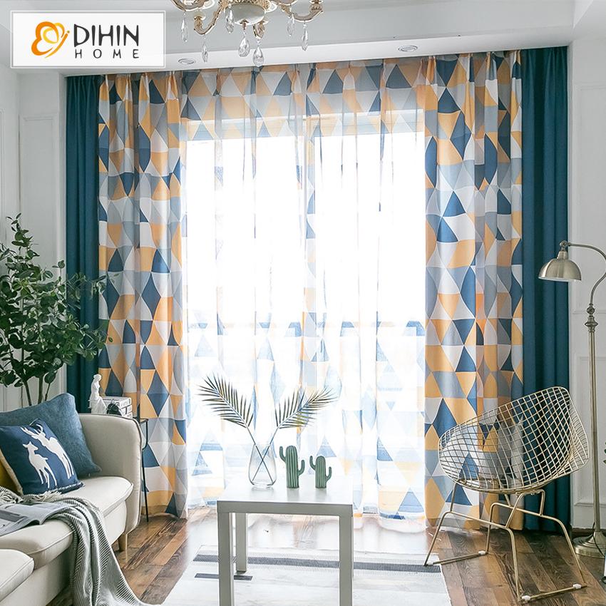 DIHIN HOME Modern Geometry Printed,Blackout Grommet Window Curtain for Living Room ,52x63-inch,1 Panel