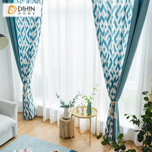 DIHIN HOME Modern Geometry Spliced Curtains，Blackout Grommet Window Curtain for Living Room ,52x63-inch,1 Panel