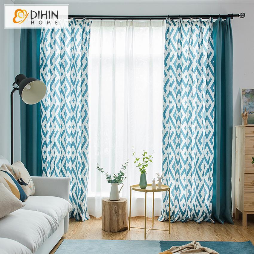 DIHIN HOME Modern Geometry Spliced Curtains，Blackout Grommet Window Curtain for Living Room ,52x63-inch,1 Panel