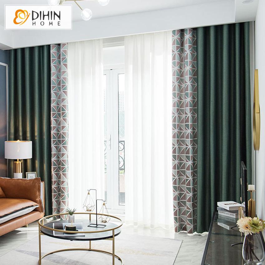 DIHIN HOME Modern Geometry Spliced Curtains,Blackout Grommet Window Curtain for Living Room ,52x63-inch,1 Panel