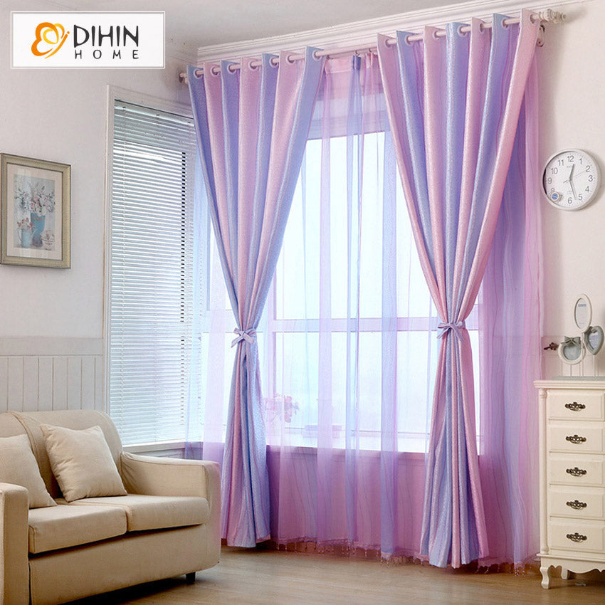 DIHINHOME Home Textile Modern Curtain DIHIN HOME Modern Gradient Stripes Printed,Half Blackout Grommet Window Curtain for Living Room ,52x63-inch,1 Panel