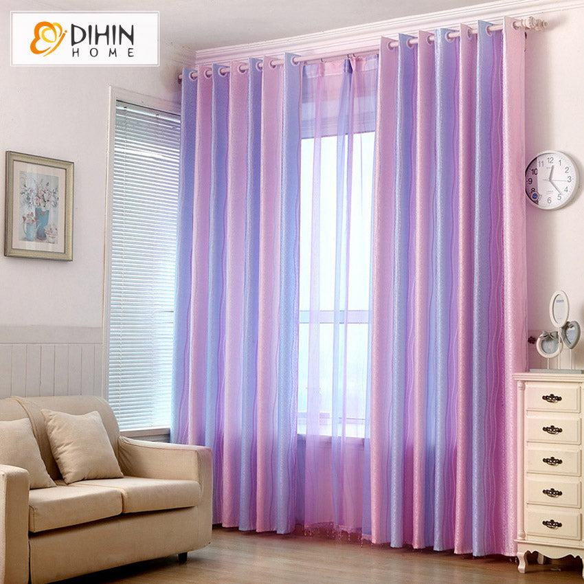 DIHINHOME Home Textile Modern Curtain DIHIN HOME Modern Gradient Stripes Printed,Half Blackout Grommet Window Curtain for Living Room ,52x63-inch,1 Panel