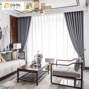 DIHIN HOME Modern Gray Cotton Linen Blackout Curtains,Grommet Window Curtain for Living Room ,52x63-inch,1 Panel