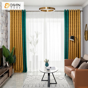 DIHIN HOME Modern Green and Yellow Blackout Curtain With Nice Lace ,Blackout Curtains Grommet Window Curtain for Living Room ,52x84-inch,1 Panel