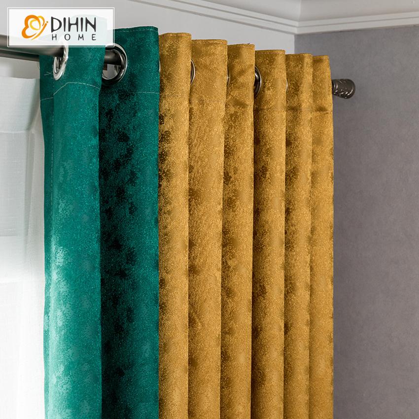 DIHIN HOME Modern Green and Yellow Blackout Curtain With Nice Lace ,Blackout Curtains Grommet Window Curtain for Living Room ,52x84-inch,1 Panel