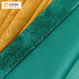 DIHIN HOME Modern Green and Yellow Blackout Curtain With Nice Lace ,Blackout Curtains Grommet Window Curtain for Living Room ,52x84-inch,1 Panel