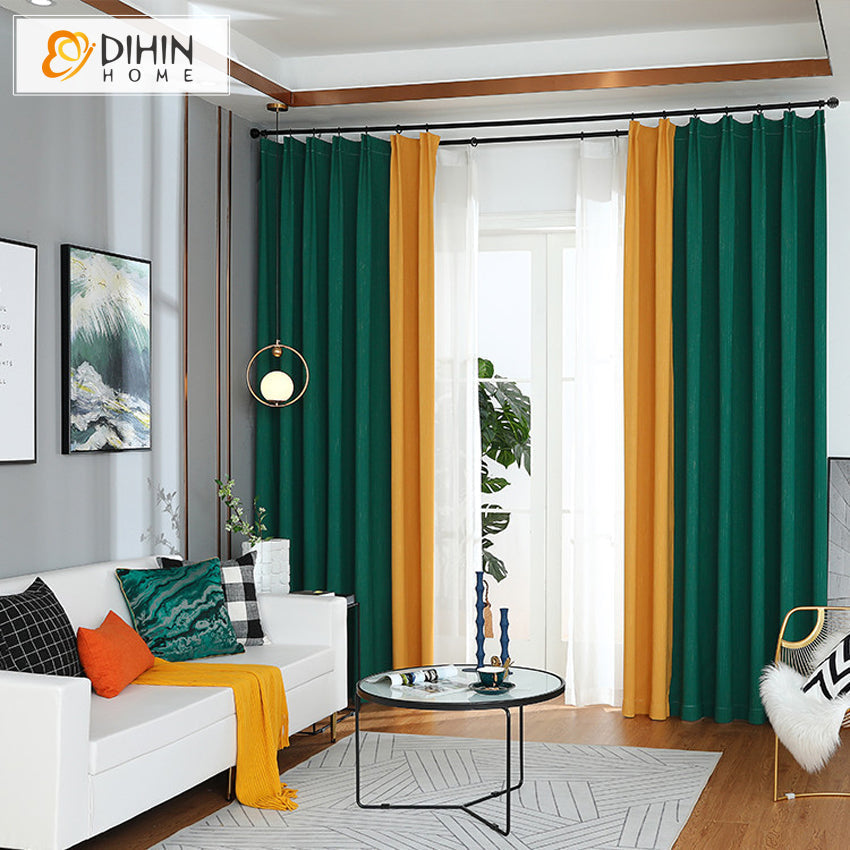 DIHIN HOME Modern Green and Yellow Color Jacquard,Blackout Grommet Window Curtain for Living Room ,52x63-inch,1 Panel