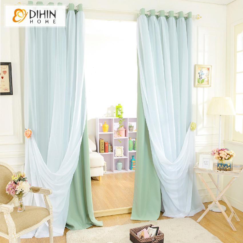 DIHIN HOME Modern Green Color Customized Curtains With White Sheer Curtain Totgether,Blackout Grommet Window Curtain for Living Room ,52x63-inch,1 Panel