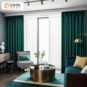 DIHINHOME Home Textile Modern Curtain DIHIN HOME Modern Green Color High-grade Imitation Silk High Shading,Grommet Window Curtain for Living Room ,52x63-inch,1 Panel