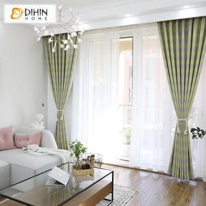 DIHINHOME Home Textile Modern Curtain DIHIN HOME Modern Green Color Plaid,Blackout Grommet Window Curtain for Living Room ,52x63-inch,1 Panel
