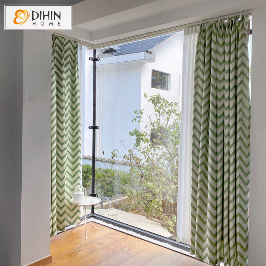 DIHINHOME Home Textile Modern Curtain DIHIN HOME Modern Green Strips Jacquard,Blackout Grommet Window Curtain for Living Room