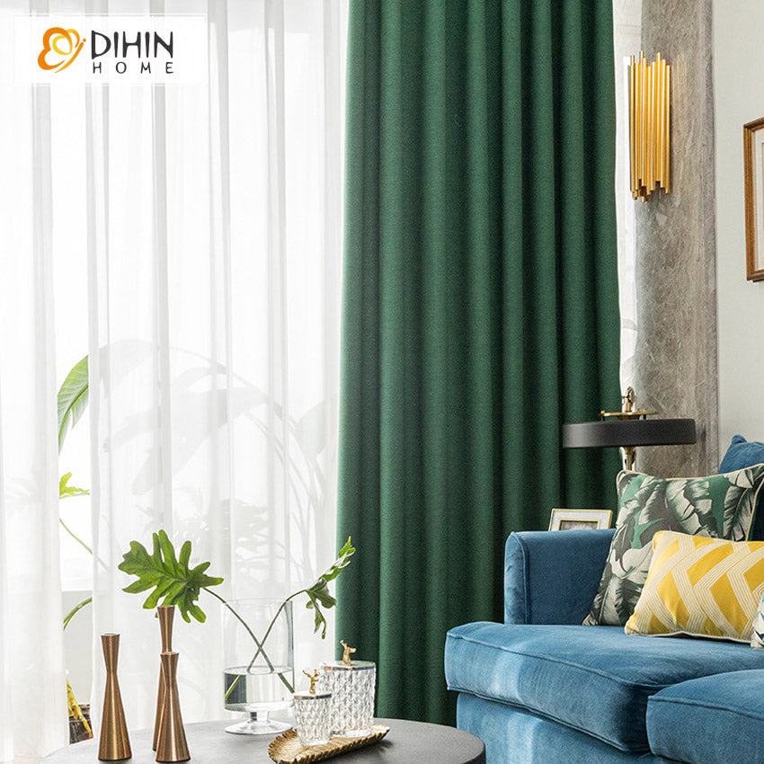 DIHINHOME Home Textile Modern Curtain DIHIN HOME Modern Green Thick Cotton Linen Curtains,Grommet Window Curtain for Living Room ,52x63-inch,1 Panel
