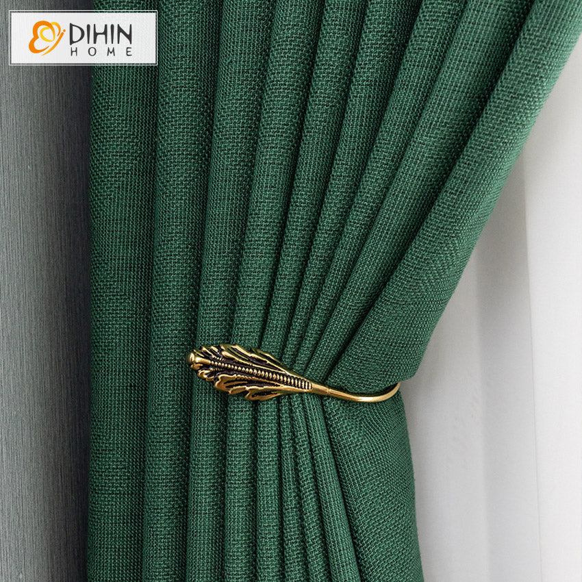 DIHIN HOME Modern Green Thick Cotton Linen Curtains,Grommet Window Curtain for Living Room ,52x63-inch,1 Panel