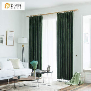 DIHINHOME Home Textile Modern Curtain DIHIN HOME Modern Green Velvet Curtains ,Blackout Grommet Window Curtain for Living Room ,52x63-inch,1 Panel