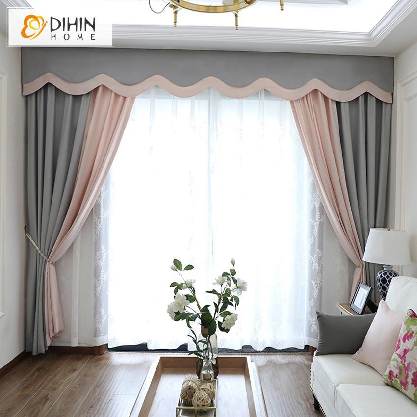 DIHIN HOME Modern Grey and Baby Pink High Quality Valance ,Blackout Curtains Grommet Window Curtain for Living Room ,52x84-inch,1 Panel