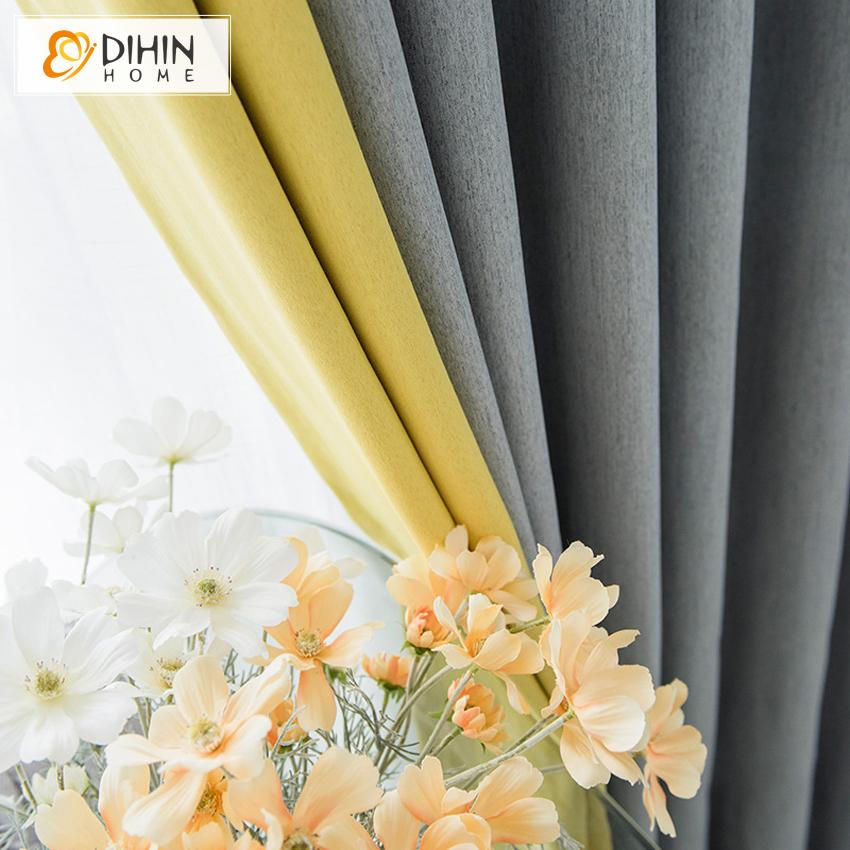 DIHIN HOME Modern Grey and Yellow High Quality Valance ,Blackout Curtains Grommet Window Curtain for Living Room ,52x84-inch,1 Panel