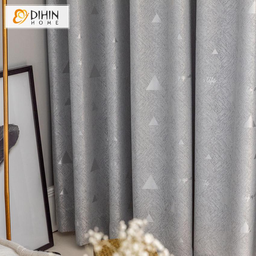 DIHIN HOME Modern Grey Color Small Triangle Pattern Printed Curtain,Blackout Curtains Grommet Window Curtain for Living Room ,52x84-inch,1 Panel