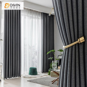 DIHINHOME Home Textile Modern Curtain DIHIN HOME Modern Grey Color Thickening Cotton Linen,Blackout Grommet Window Curtain for Living Room ,52x63-inch,1 Panel