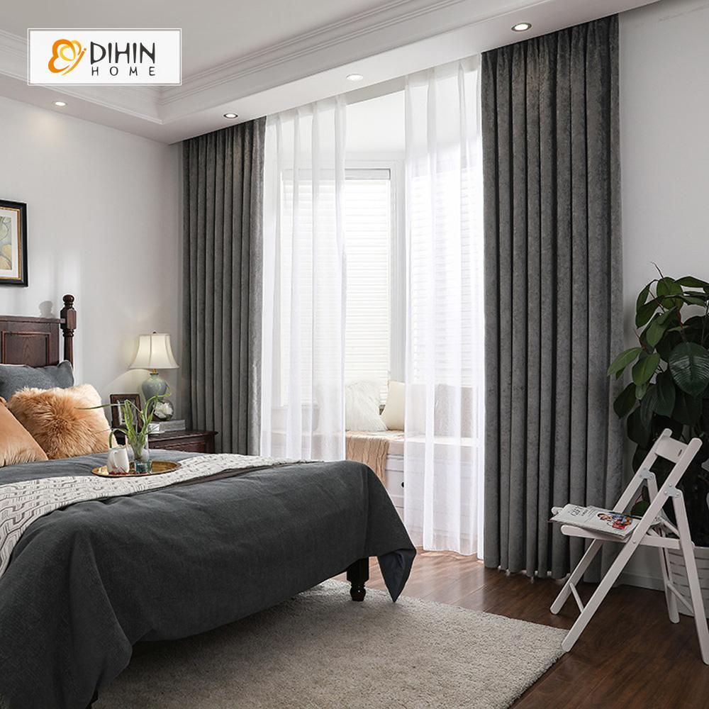 DIHINHOME Home Textile Modern Curtain DIHIN HOME  Modern Grey Color Window Shade ,Velvet Fabric ,Blackout Grommet Window Curtain for Living Room ,52x63-inch,1 Panel