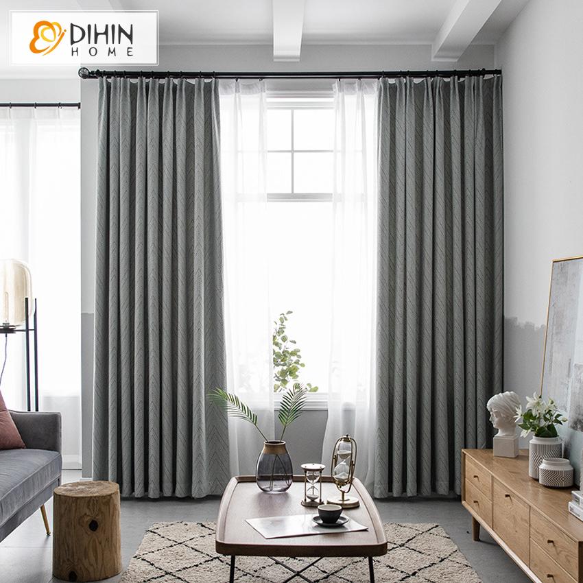DIHIN HOME Modern Grey Diagonal Stripe Window Curtains ,Blackout Grommet Window Curtain for Living Room ,52x63-inch,1 Panel