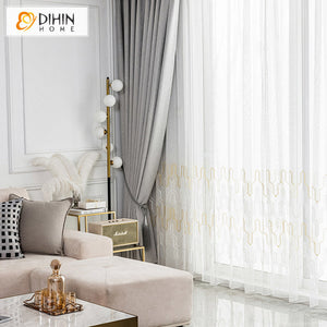 DIHINHOME Home Textile Modern Curtain DIHIN HOME Modern Grey Jacquard Curtains,Grommet Window Curtain for Living Room ,52x63-inch,1 Panel