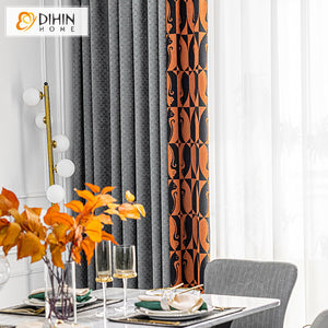 DIHINHOME Home Textile Modern Curtain DIHIN HOME Modern Grey Jacquard Stitching Curtains,Grommet Window Curtain for Living Room ,52x63-inch,1 Panel