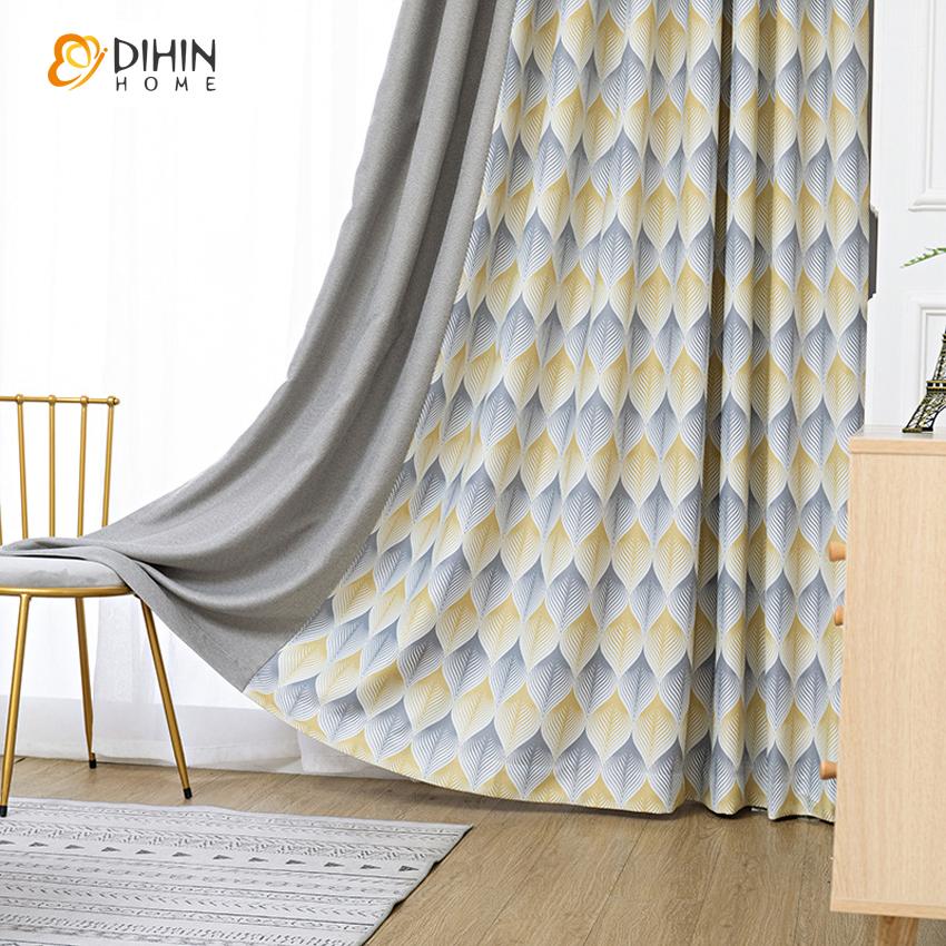DIHIN HOME Modern Grey Leaf Texture Geometric Curtain,Blackout Curtains Grommet Window Curtain for Living Room ,52x63-inch,1 Panel